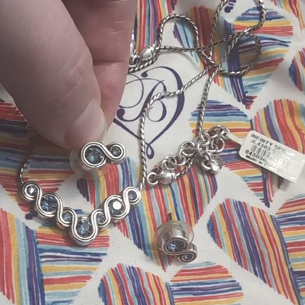 Elegant Brighton Silver Aqua Infinity Necklace and Earring Set